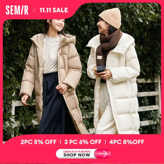 Semir Down Jacket Women Long Warm 2023 Winter New Loose Waterproof Hooded Jacket